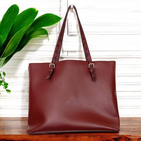 Coach Molly Tote Bag Burgundy Leather/Gold With Snake Print Straps E2278-C6750 - Picture 4 of 14